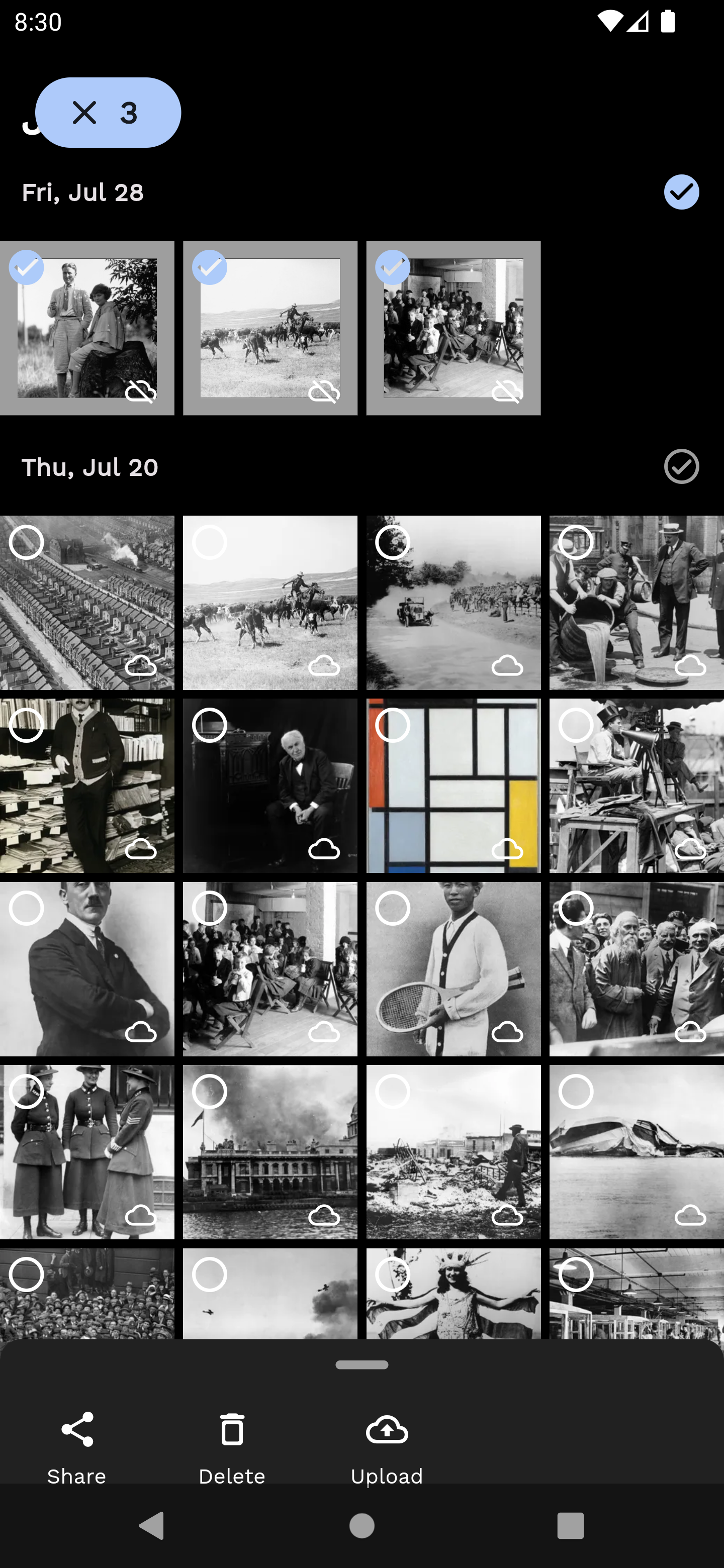 Upload button after photos selection